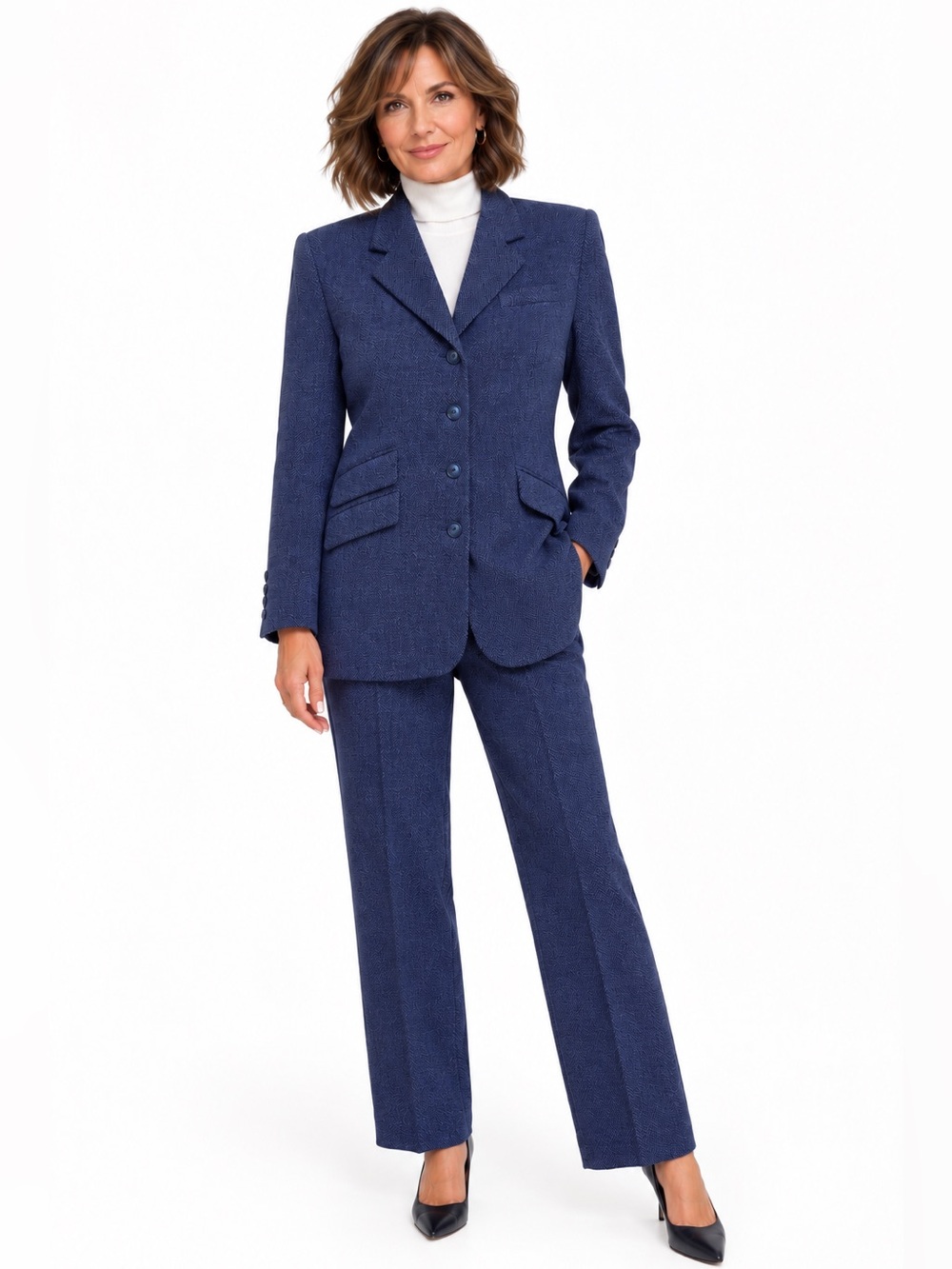 NWT Louben  Handcrafted Blue Herringbone Wool Suit Set / Size 12